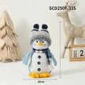 Blue penguin plush toy with knit hat and plaid scarf Christmas decor 33cm size - Short-legged Standing Penguin (Double Ball Hat)