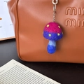 Handmade pink wool felt mushroom keychain with blue stem for bag decoration - Poison Mushroom