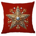 Red Christmas pillow cover with luxury diamond and pearl 3D star pattern print - Pearl Star
