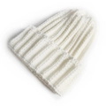 Classic white ribbed knit beanie hat made of soft yarn for a minimalist casual look - One Size / White