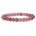 Natural strawberry quartz beaded bracelet with round translucent pink stones and elastic cord - Strawberry Quartz / 6mm