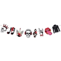 Banner de fiesta temática rock con calaveras, guitarras eléctricas y chaquetas de cuero - Pancarta con Patrones