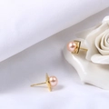 Elegante goldene quadratische Ohrringe mit rosa Süßwasserperlen für Damen - Quadratischer Rahmen Ohrstecker / Rosa (Vergoldet)