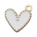 White heart-shaped alloy charm with golden beaded edges and enamel finish - Dotted Heart 13x13mm