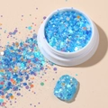 Holographic blue mixed hexagonal nail glitter sequins for manicure in round container - Korean Large Sequins #16 Luminous