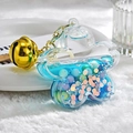 Blue butterfly liquid quicksand keychain with golden bell and acrylic shell - Blue with Bell