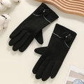 Gants d'hiver pour femmes en laine de lapin noire avec nœud élégant et écran tactile - Papillon à Chevrons - Poil de Lapin Noir