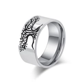 Silver stainless steel Tree of Life ring for men featuring detailed black engraved patterns - Size 7 / Steel