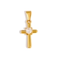 Macro detail of 24K gold-plated cross pendant with a brilliant-cut center gemstone - Minimalist Rounded Cross (XPLS14)