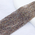 Detailed macro shot of 2mm faceted crystal beads with Aurora plating for jewelry making - 2mm (Approx. 210 Beads per Strand) / Purple Fuchsia