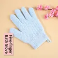 Exfoliating five-finger bath glove in blue with spiral texture and elastic wrist - Single Piece / Light Blue