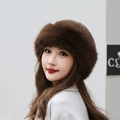Brown faux fur Russian style winter beret for women featuring soft fluffy texture - Brown