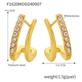 Detail of gold U-shaped titanium steel earrings with rhinestones and precise dimensions - Gold Clear Rhinestone Earrings