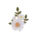 Spilla margherita elegante con petali bianchi, foglie smaltate e dettagli in perla - Margherita Bianca (C303-A)