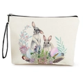 Canvas Easter cosmetic bag with watercolor bunny and egg print, featuring black wristlet strap - 17x25cm / Style 4