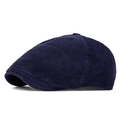 Navy blue corduroy flat cap for men and women featuring vintage textured fabric design - Adjustable / Navy Blue