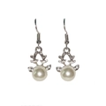 Detailed view of silver reindeer ear hooks with white pearls and sparkling rhinestones - Pearl Body Reindeer with Antlers