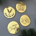 4 goldene Acryl-Kuchendekorationen für Weihnachten und Neujahr 2025 Party-Zubehör - Goldene runde 4er-Set / Breite ca. 5CM