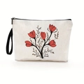 Witte canvas make-uptas met rood en zwart bloemenpatroon en een zwarte handgreepriem - Omlijnd Rood Bloemenpatroon (款式3)