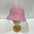 Close-up of sparkling pink rhinestone embellishments on a cotton bucket sun hat - M (56-58cm) / Pink