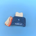 3D resin fridge magnet featuring a blue toaster with white toast and a sandwich model - Blue Toaster