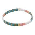 Bohemian Tila bead stretch bracelet with blue, pink and white tiles and gold spacers - Turquoise/Pink/White(TL-B190144A)