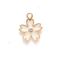 Ciondolo fiore di ciliegio dorato con smalto bianco e cristallo scintillante - Bianco con Strass