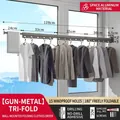 Space aluminum wall-mounted folding clothes rack in dark grey with 15 windproof holes - Windproof Gun Grey (3-Fold/15 Holes)