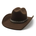 Brown felt cowboy hat featuring double rows of square metal studs on the decorative band - M (56-58cm) / Coffee