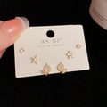 Three-piece gold earring set with star, leaf, and round zircon studs on black card - Gold-Flower Leaf Set (85#)
