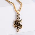 Golden punk skull cross necklace in stainless steel on a white geometric display - No Chain / Gold Color (Without Chain)