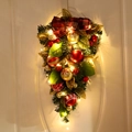Decoración navideña invertida con lazo de cuadros, bolas doradas y luces LED de color cálido - Guirnalda de Navidad Hojas de Magnolia Lazo de Cuadros (Con Luces LED)