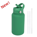 650ml green matte stainless steel sports bottle with straws and cleaning brush set - Seaweed Green