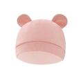 Pink newborn baby hat with cute soft ears made of comfortable cotton fabric - Solid Pink Beanie with Ears