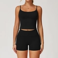 Ensemble de yoga noir 2 pièces pour femme avec débardeur sport et short de cycliste taille haute - S / Noir Premium (Haut+Short)