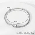 Steel color 3mm snake chain bracelet with cylindrical clasp in 19cm length - Steel Color Cylinder Clasp