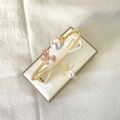 Golden butterfly and pearl jewelry set with adjustable twisted bangle and ring - Gold Base Pink