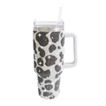 Sparkling black and white cow pattern rhinestone 40oz stainless steel tumbler with handle - 1200ml (40oz) / Black Cow