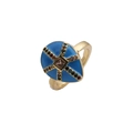 Detail of gold-plated copper ring with blue enamel and colorful micro-set zircons - Adjustable Open / Blue