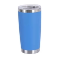 Insulated 20oz stainless steel travel tumbler in matte blue finish with clear lid - Powder Coated Light Blue
