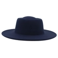 Detailed top view of navy blue wool felt wide brim hat with a flat crown design - Adult (57-60cm) / Navy Blue