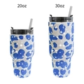 Rhinestone 20oz and 30oz insulated tumblers with blue leopard pattern and straw - Cow Pattern Dark Blue