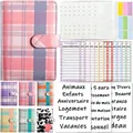 Pink and purple plaid A6 PU leather budget binder set with French stickers and PVC pockets - French Version Set / Pink Plaid