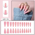 Detailed macro view of long stiletto press-on nails with pink glitter and sequins - Glitter Pink (CJCY-194)