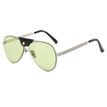 Punk aviator zonnebril met groene glazen, leren neusbrug en gestreepte poten - Zilveren Frame Groene Glazen