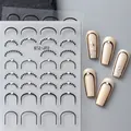 Détails de stickers d'ongles 5D gaufrés avec strass blancs et lignes noires élégantes - STZ-J02 (Style français noir avec strass)