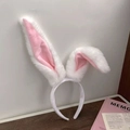 Cerchietto con orecchie di coniglio in peluche bianco con fodera rosa per cosplay - Orecchie da coniglio in peluche / Bianco