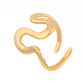 Polished gold wavy wave ring with minimalist abstract curved design and adjustable band - Twisted Style (N-1102)