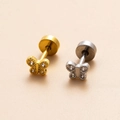 20G gold and silver butterfly cartilage studs with micro-pawned zircon and screw backs - Silver Butterfly Style (4#)