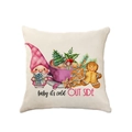 Pink Christmas linen pillow with gnome, gingerbread man and Baby It's Cold Outside text - Cold Outside (2307-19)
